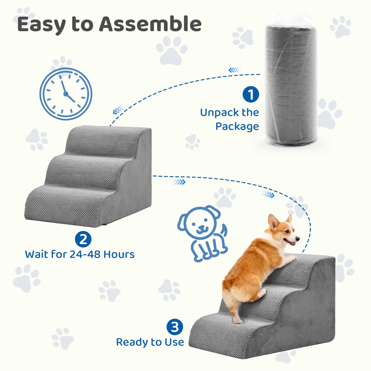 High-Density Foam Dog Stairs Indoor Non-Slip 3-5 Steps
