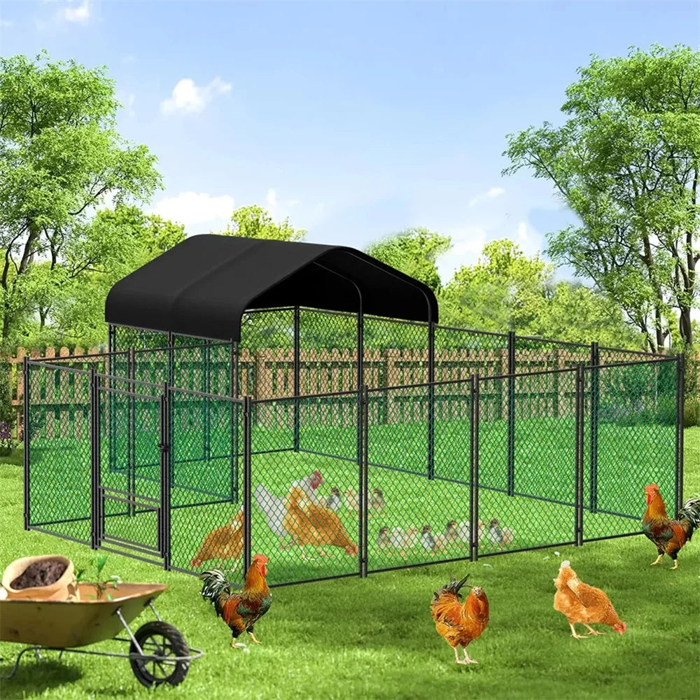 Borwart Heavy Duty Large Chicken Run Coop With Outdoor Cover And Walk In Entrance