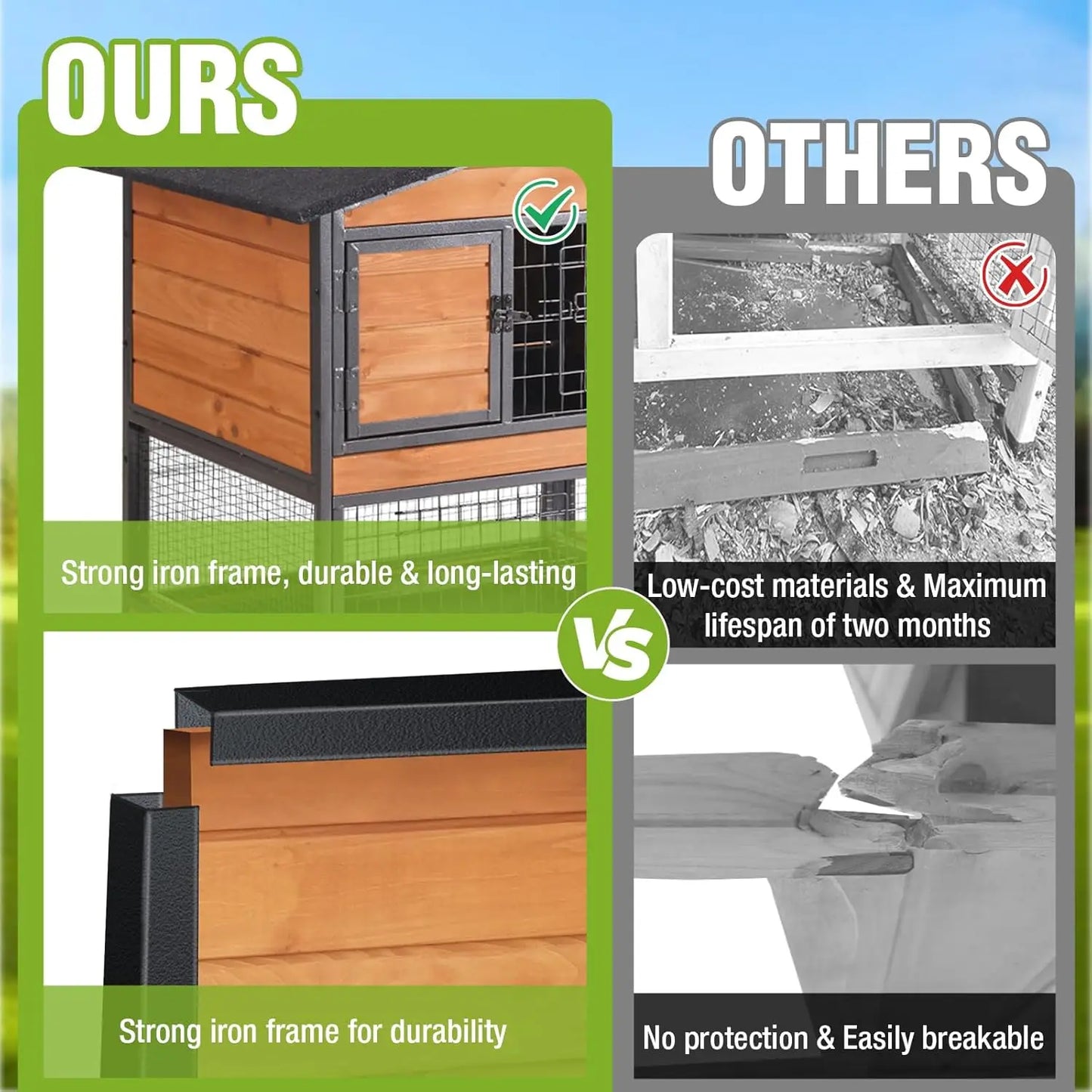 Two Story Rabbit Hutch With Chew Proof Full Metal Frame Indoor Outdoor Cage