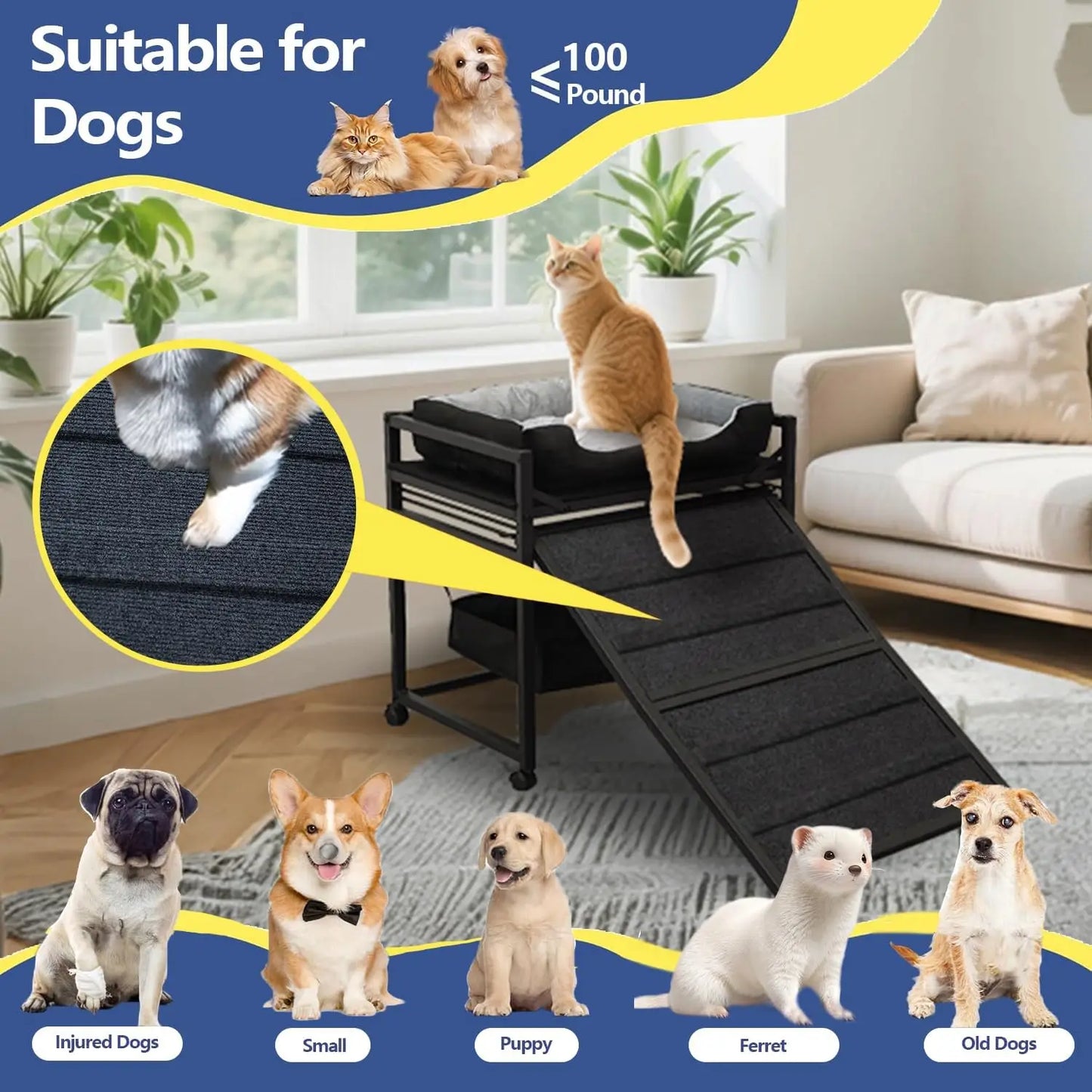 Movable Pet Stairs Ramp With Seat Folding Cat Dog Chair