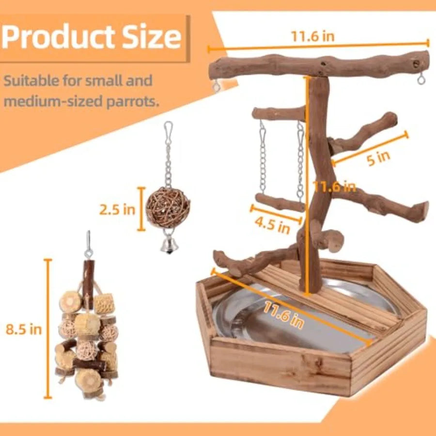 Natural Grape Wood Parakeet Playground Perch Stand For Small Birds