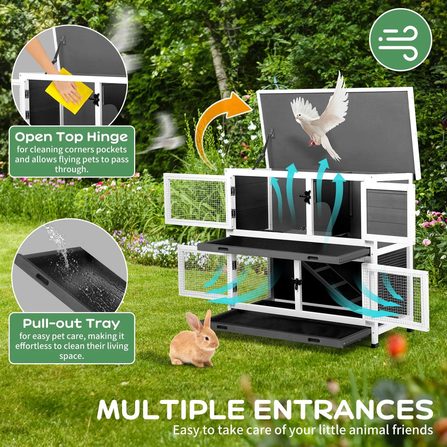Wooden Rabbit Hutch Chicken Coop Hen House With Removable Trays