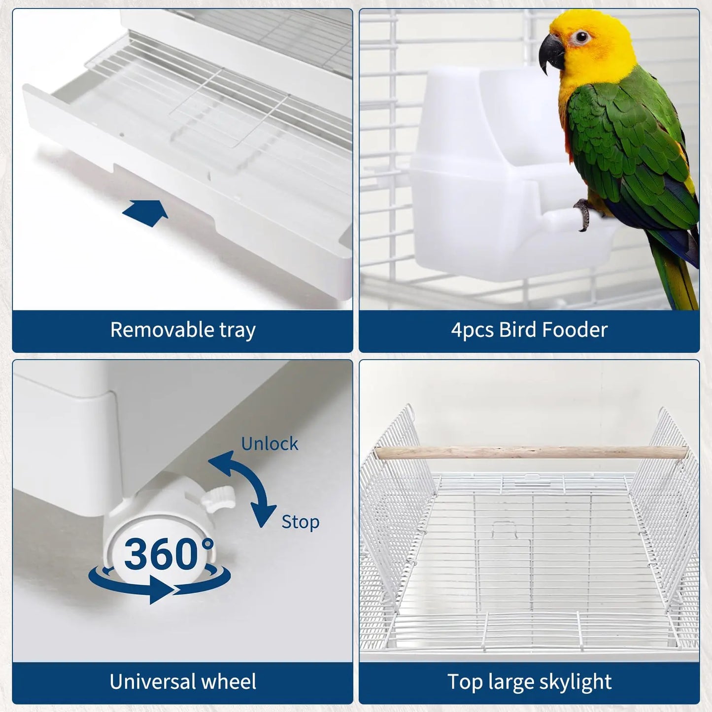 HiMISS Double Layer Bird Cage With Play Roof And Rolling Wheels Aviary