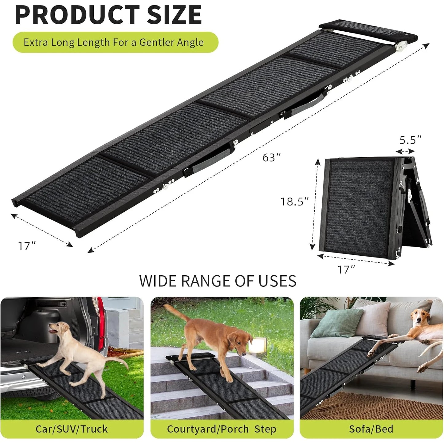 HiMISS Upgraded Folding Dog Ramp For Cars Non Slip Surface 250 Lbs