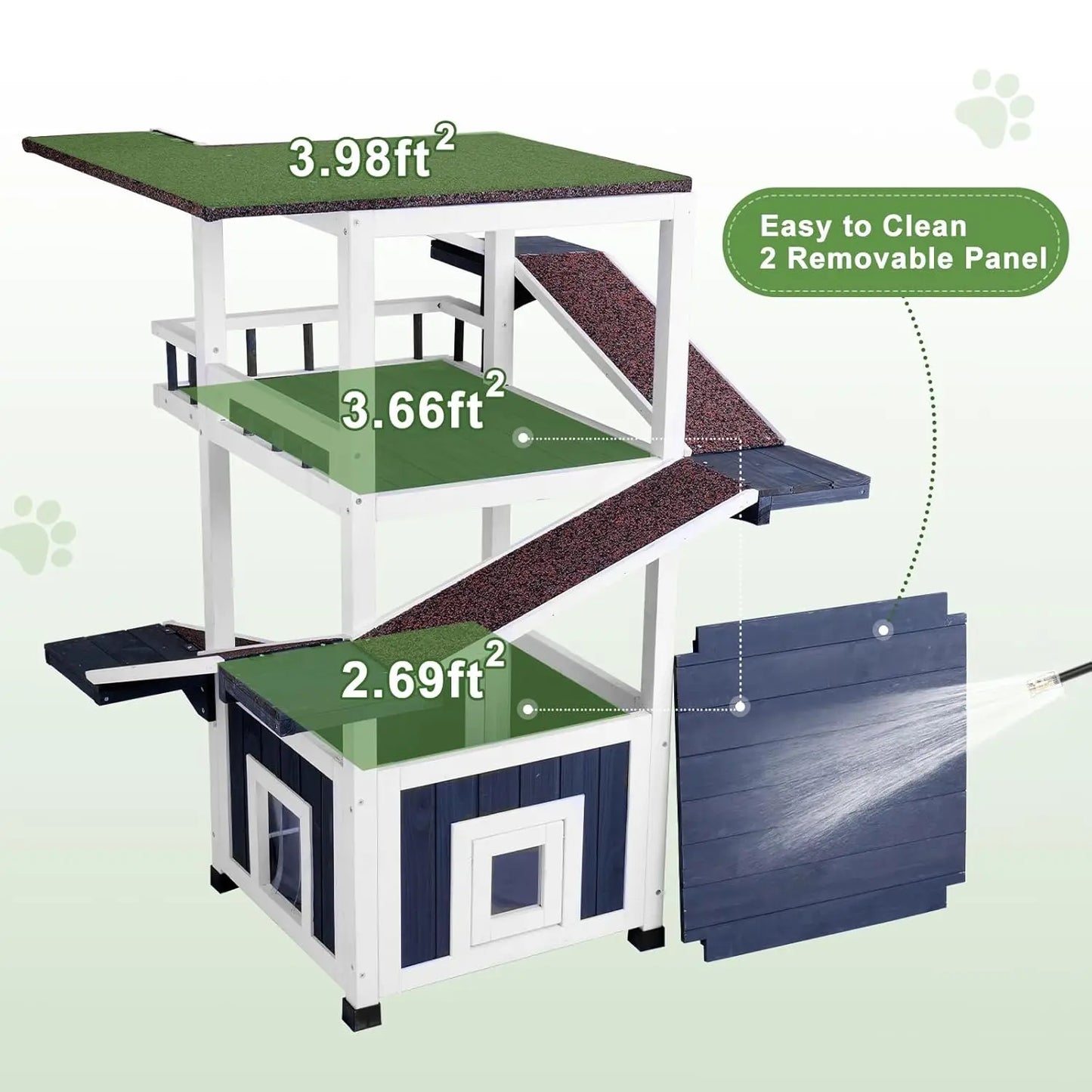 Weatherproof Wooden Outdoor Cat Tree Shelter With Escape Door Multi Level
