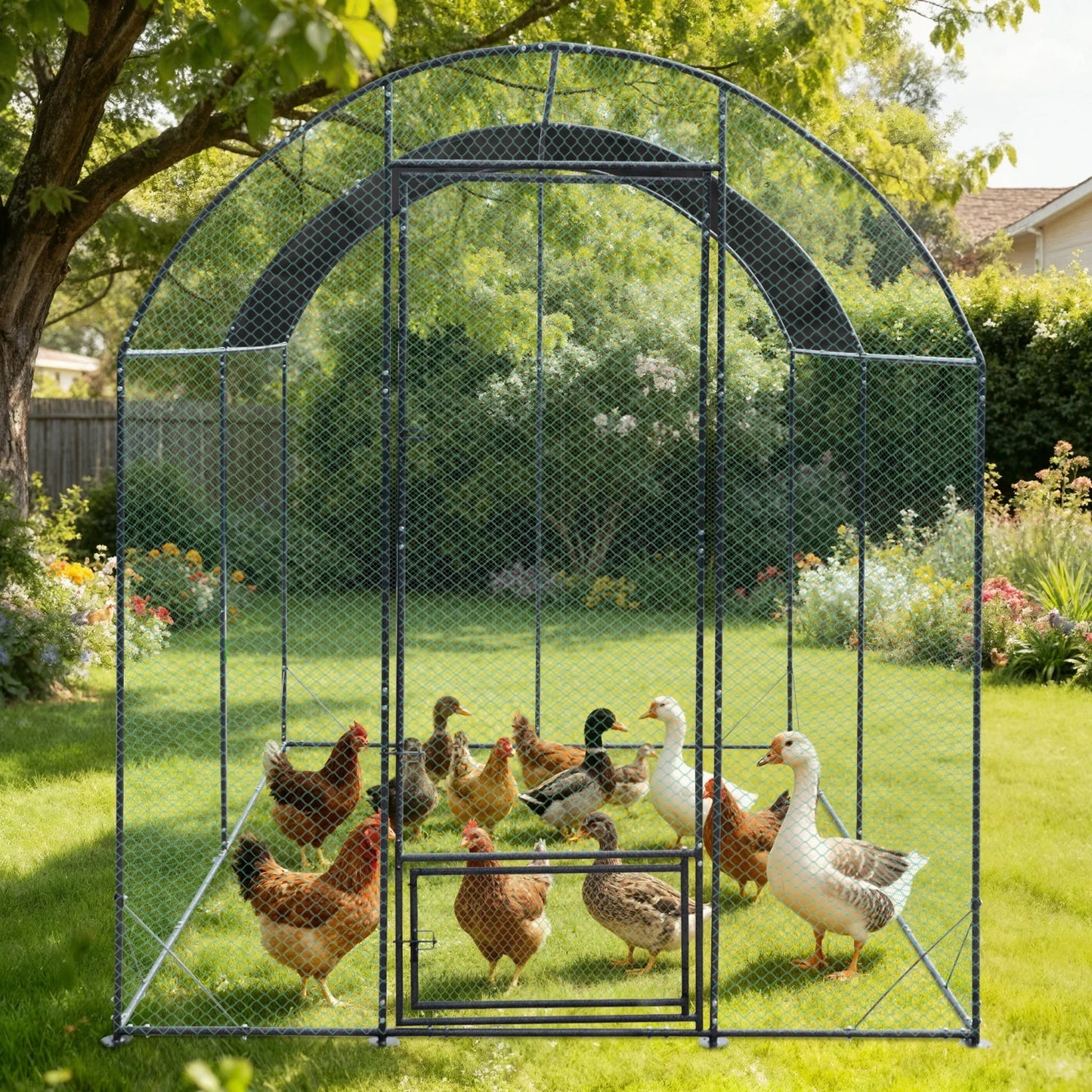 BINGOPAW Metal Walk In Poultry Coop With Nylon Netting Outdoors