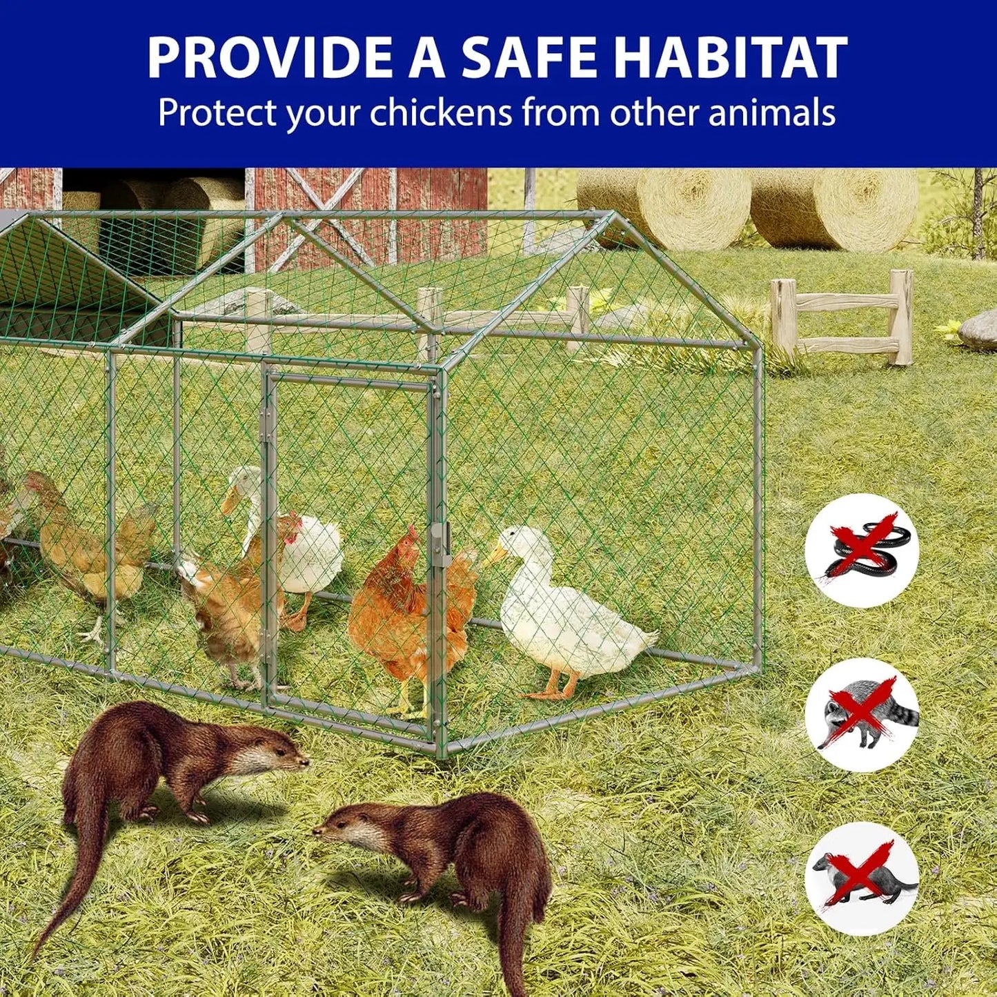 Himiss Portable Metal Chicken Coop With Anti-UV Waterproof Cover