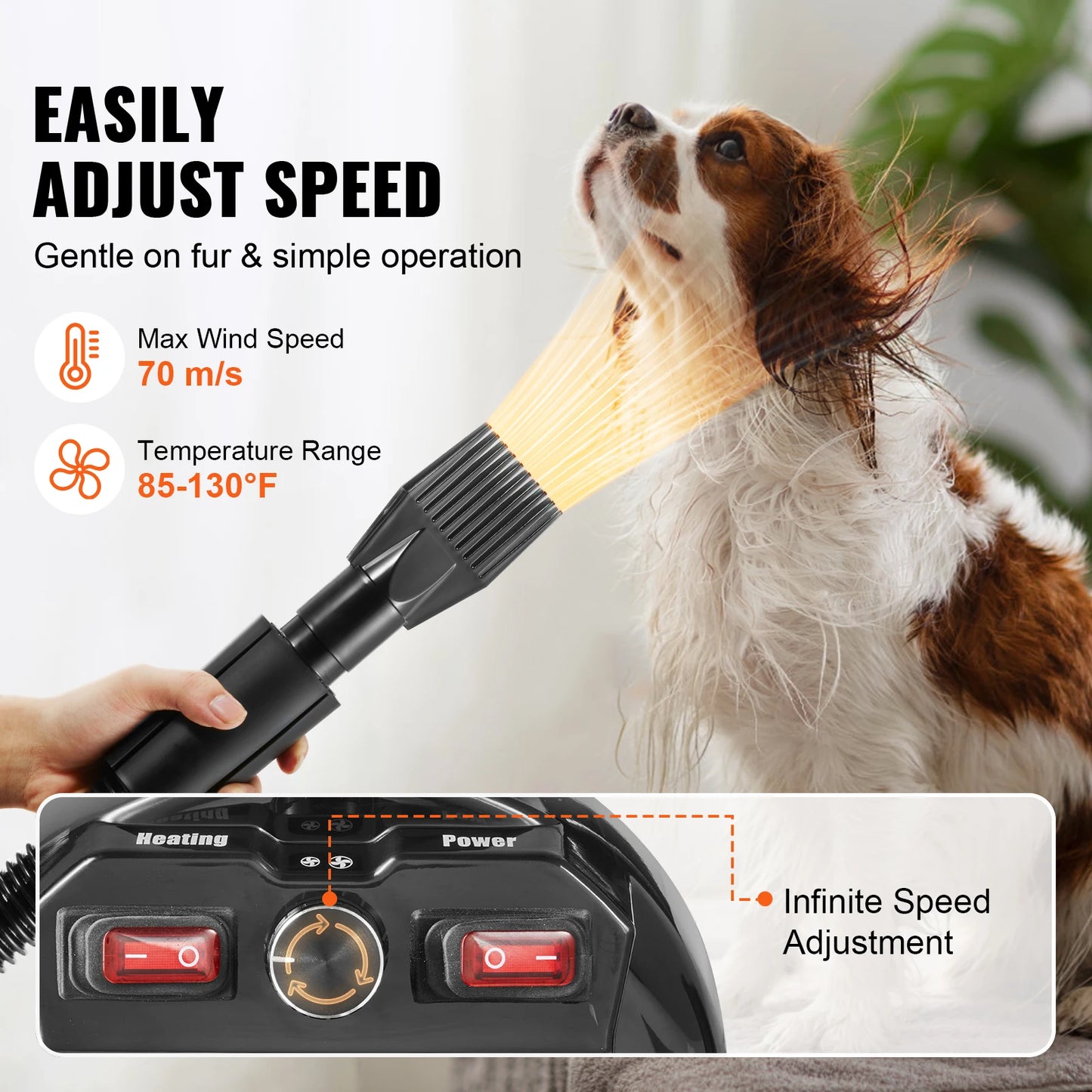 SucceBuy 2000W Dog Blow Dryer Adjustable Speed Temperature Control Nozzles