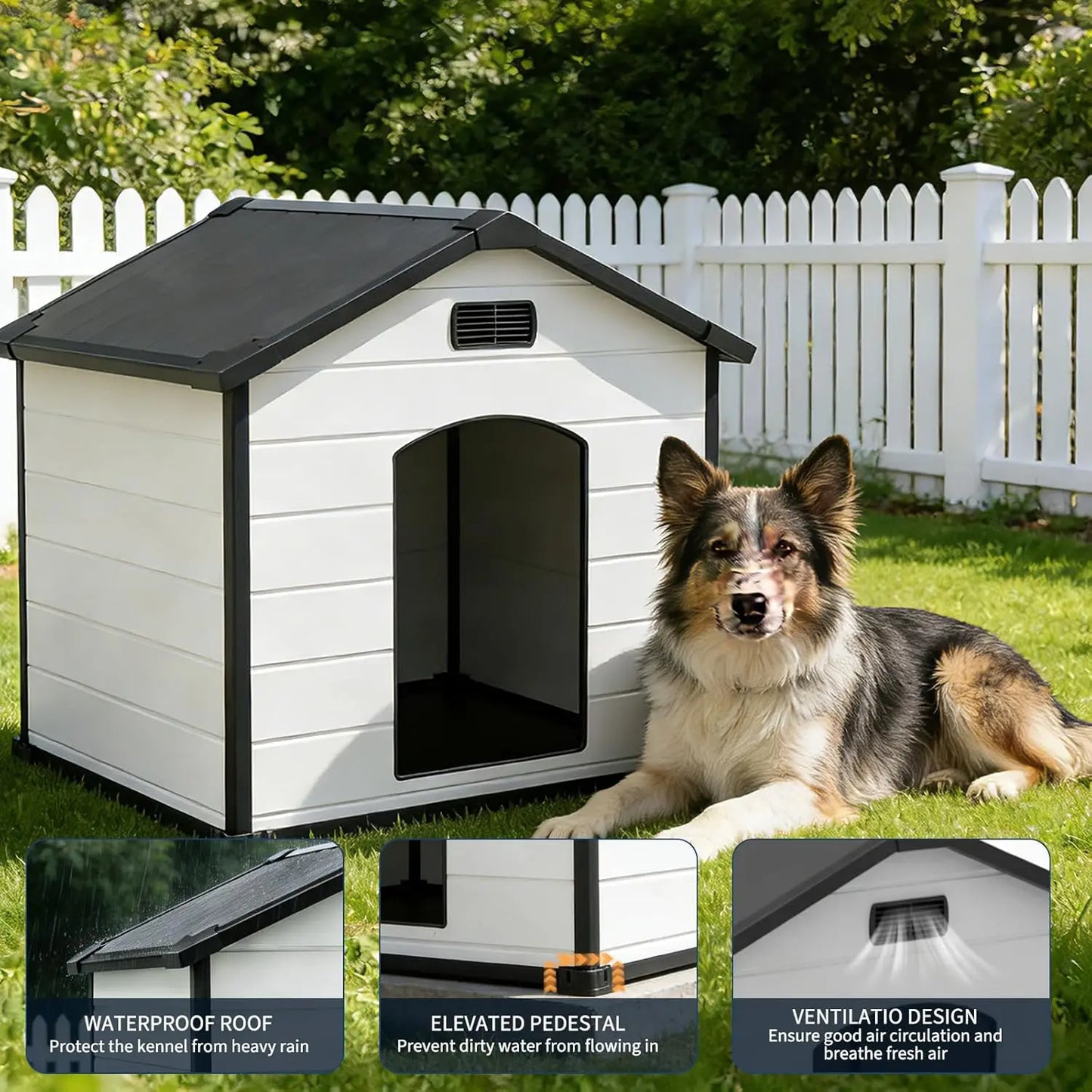 HiMISS Waterproof Indoor Outdoor Dog House UV Resistant Removable Roof