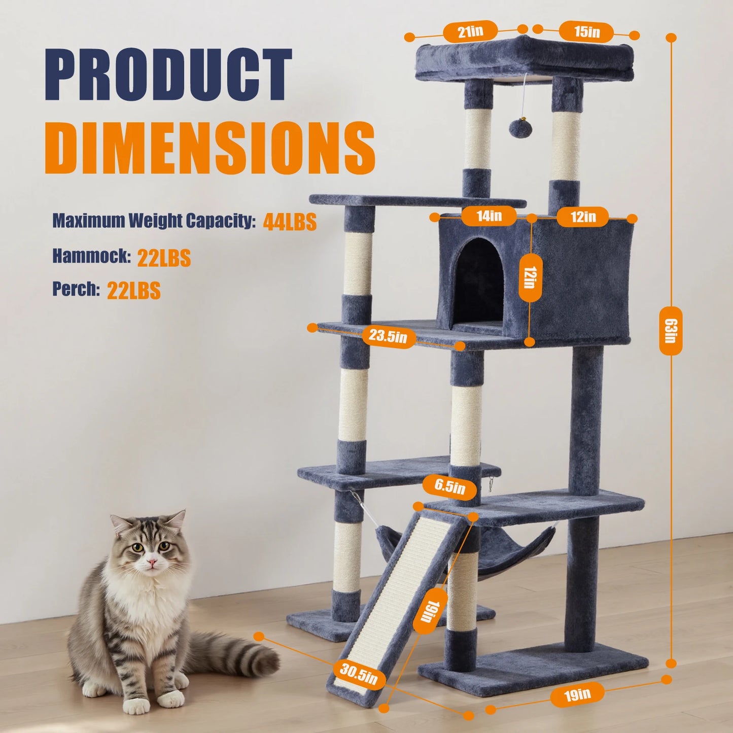 JHK Cat Tree Tall Climbing Tower Premium for Indoor Cats