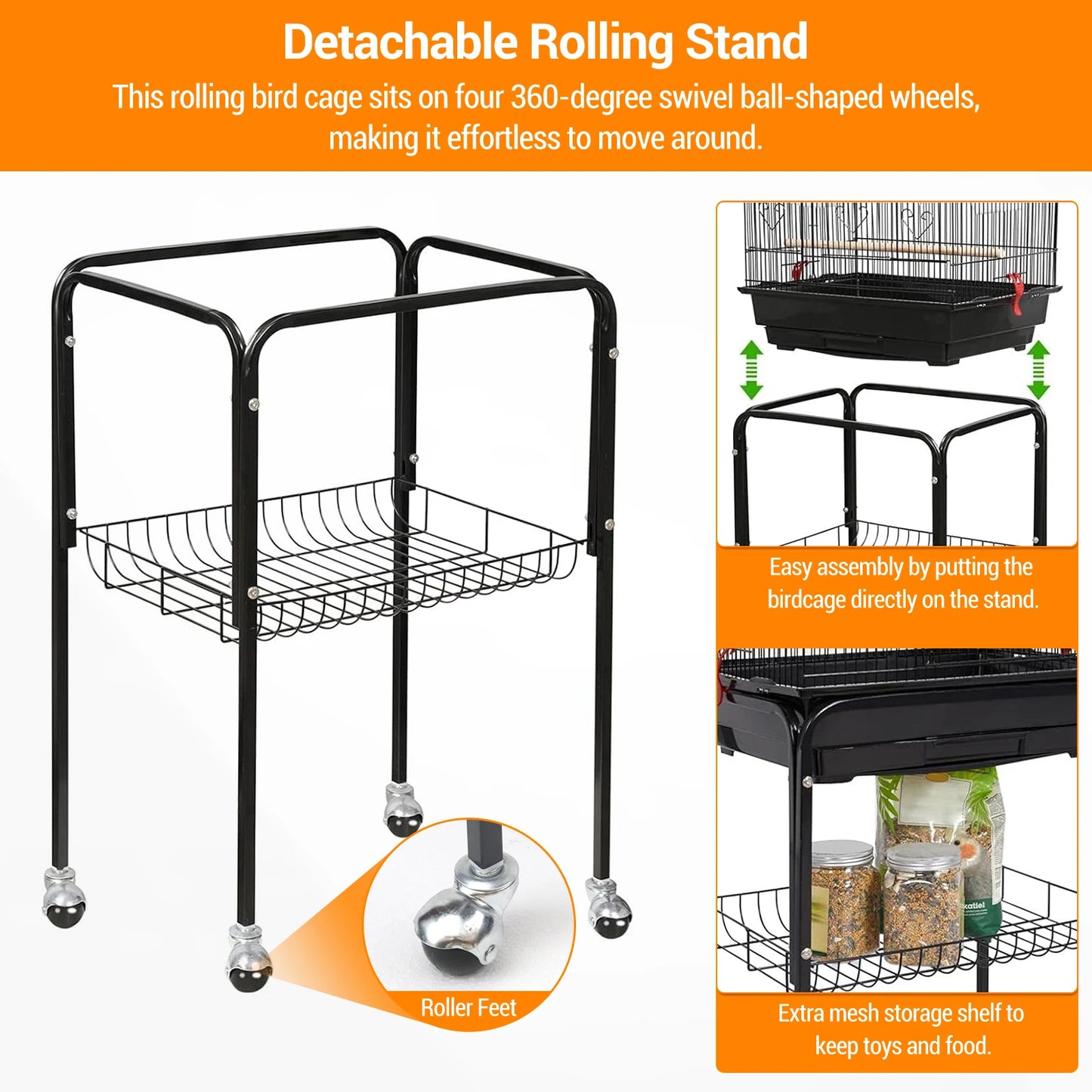 HiMISS Bird Cage With Open Rooftop Play Stand And Tray