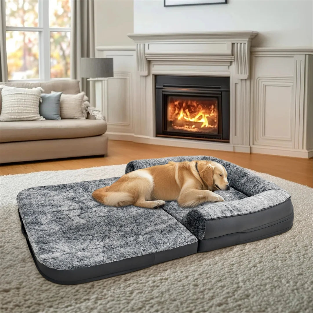 BINGOPAW Giant Foldable Calming Orthopedic Dog Bed With Plush Cover
