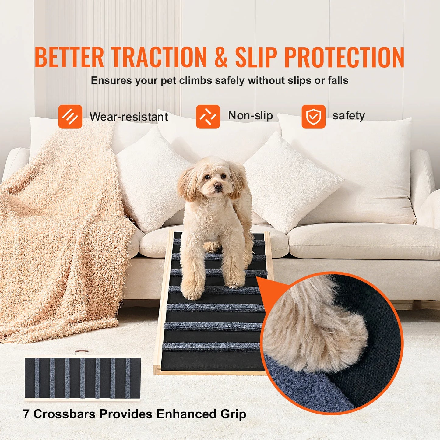 SucceBuy Dog Ramp Folding Anti Slip Adjustable Wooden Pet Ramp For Sofa Car Bed