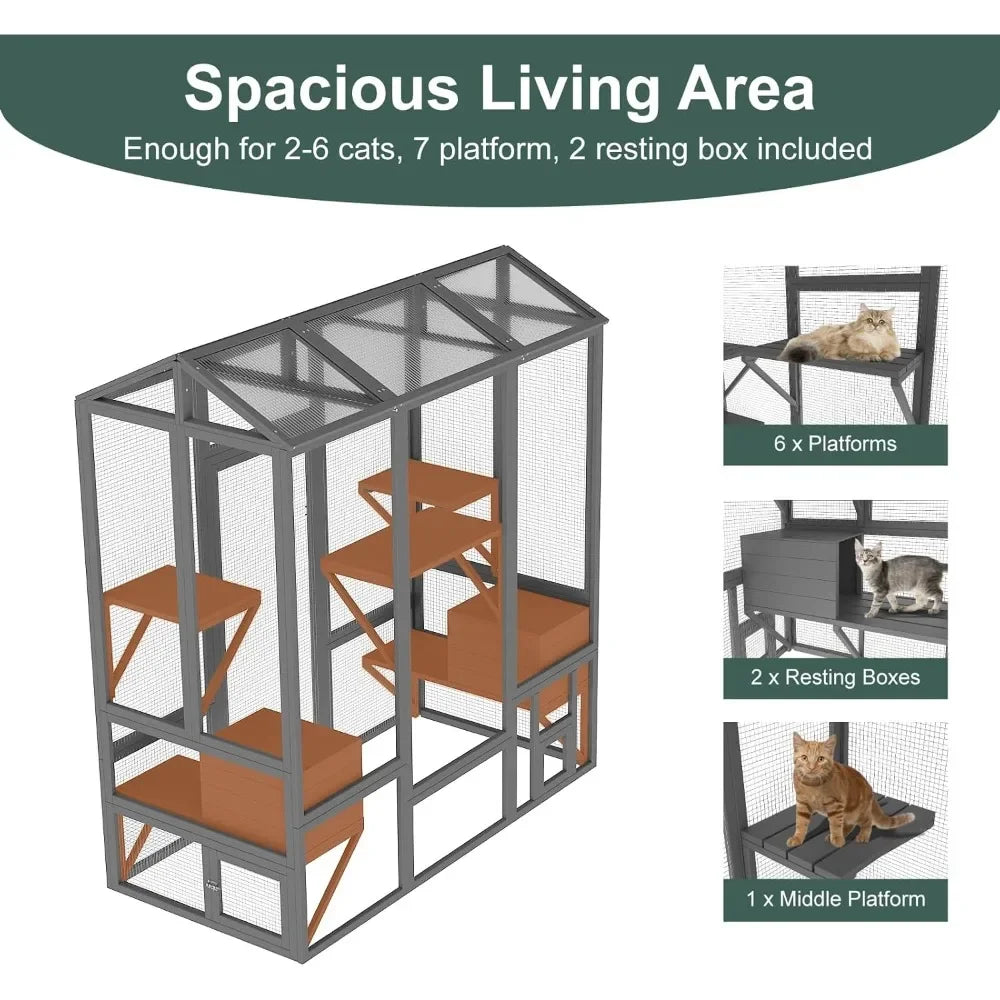 Outdoor Cat Enclosure Catio for Multi Cats with Waterproof Cover