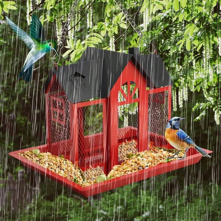 House Shaped Metal Bird Feeder For Outdoor Garden Hanging Decor