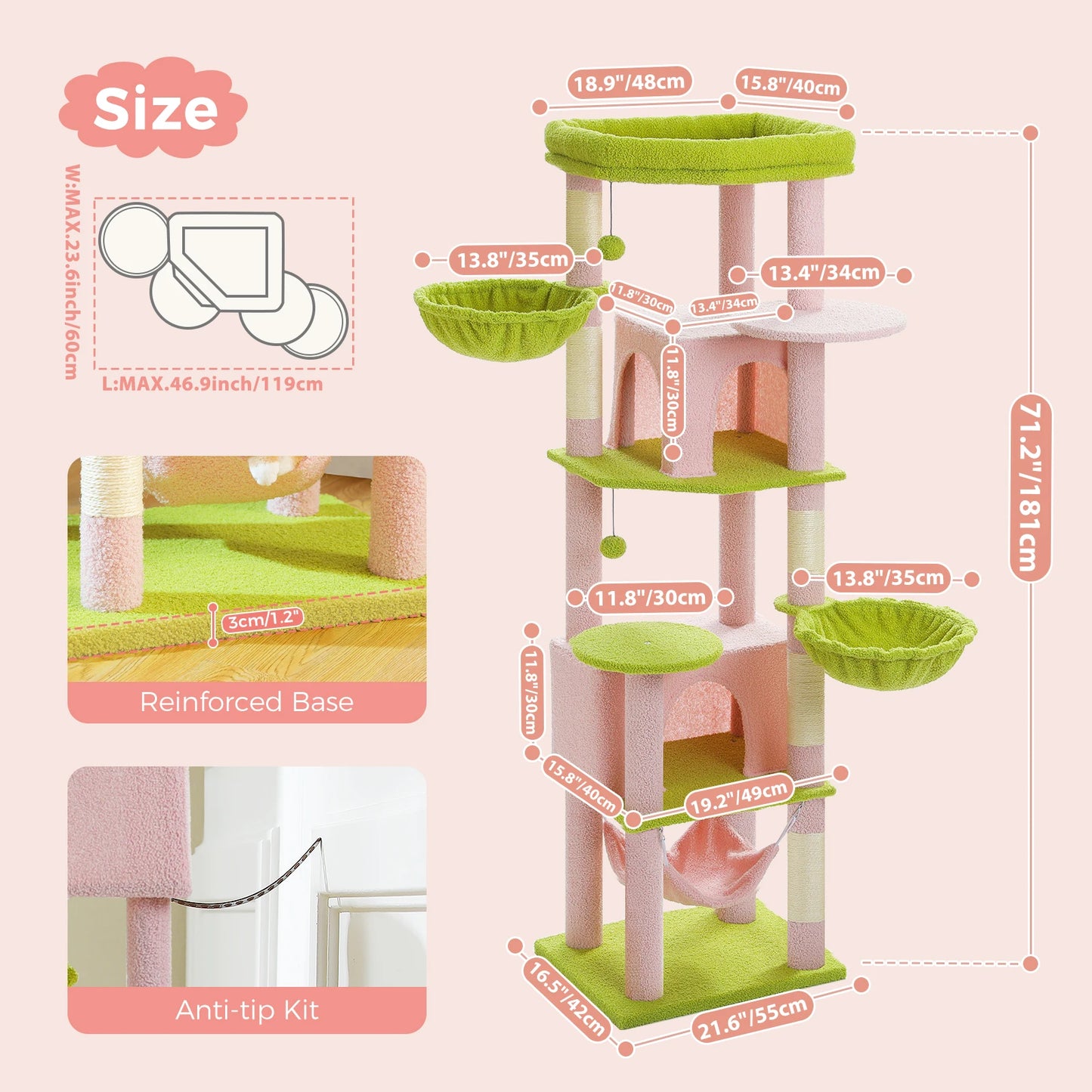 PAWZ Road Tall Cat Tree With Scratching Posts And Five Levels