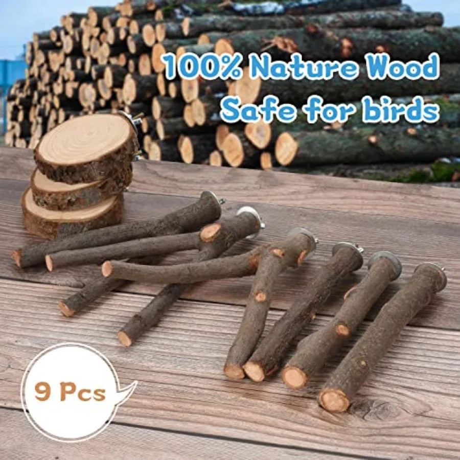 Natural Wood Bird Perch Stand Toy For Parakeets And Cockatiels