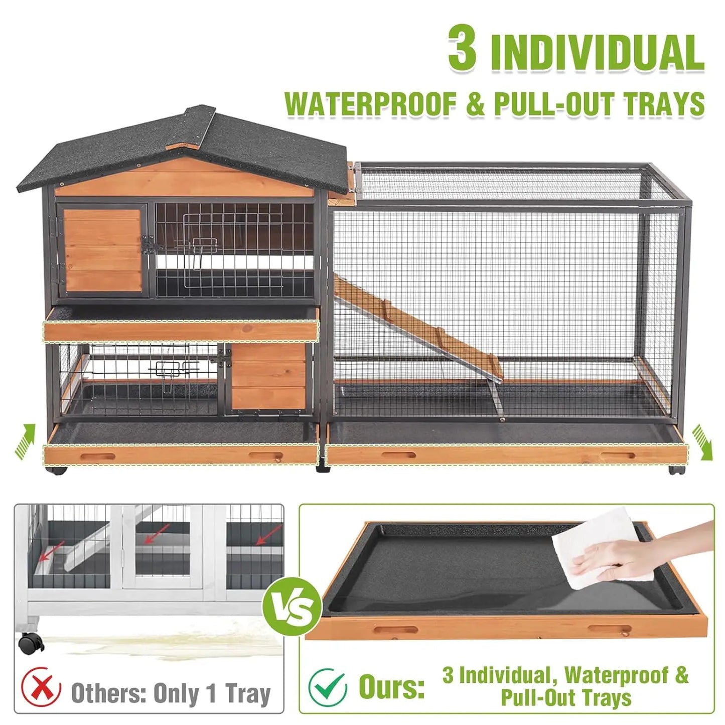 Two Story Rabbit Hutch With Chew Proof Full Metal Frame Indoor Outdoor Cage