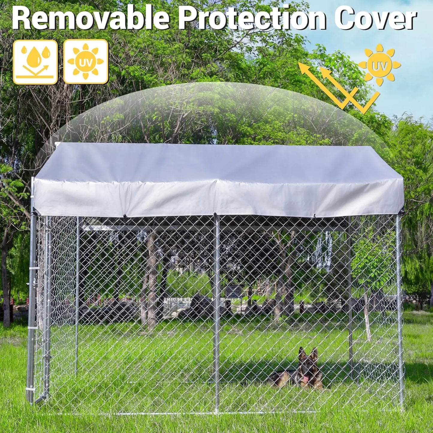 Outdoor Dog Kennel With Galvanized Chain Link And Waterproof Cover