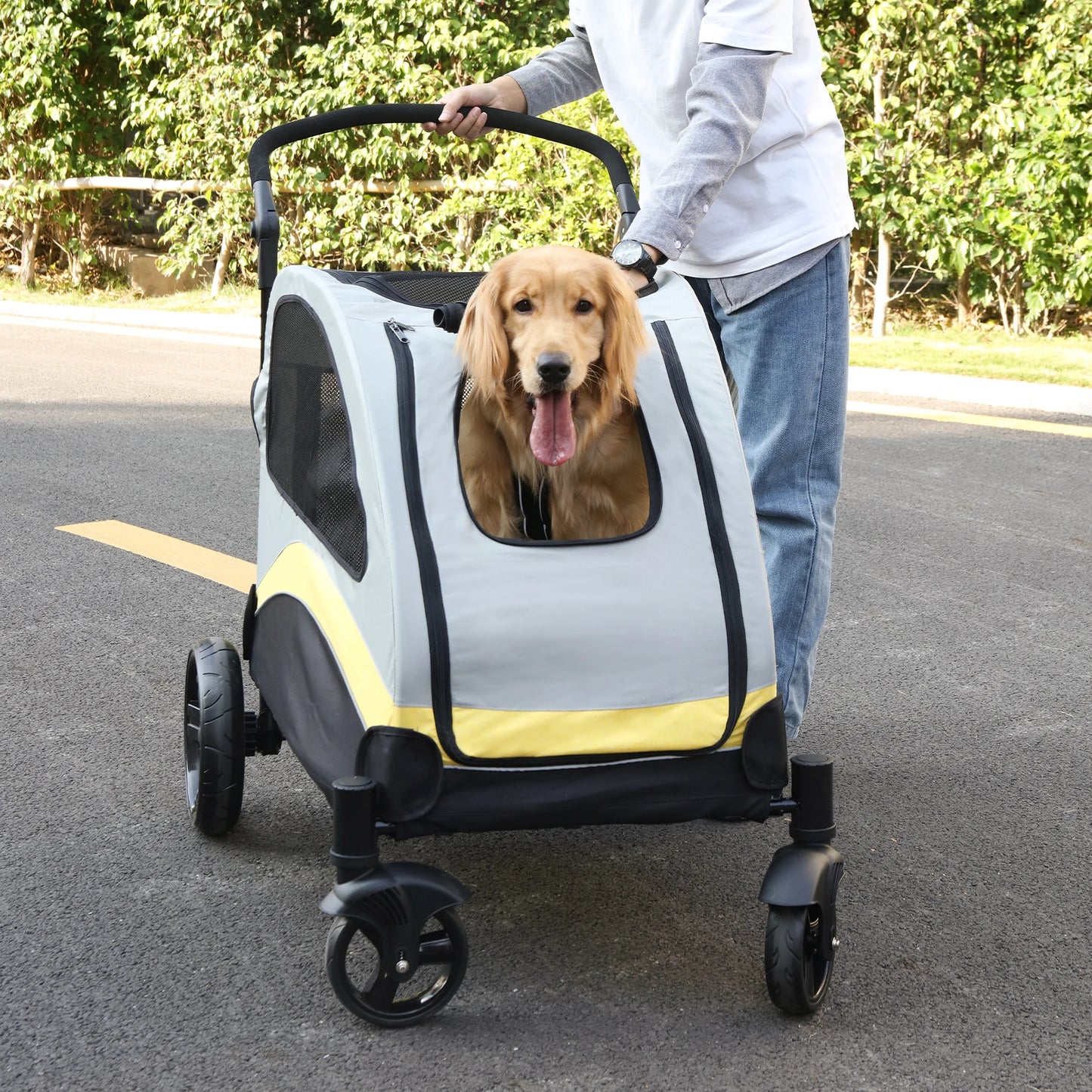 Portable Foldable Large Breed Dog Stroller With Four Wheels