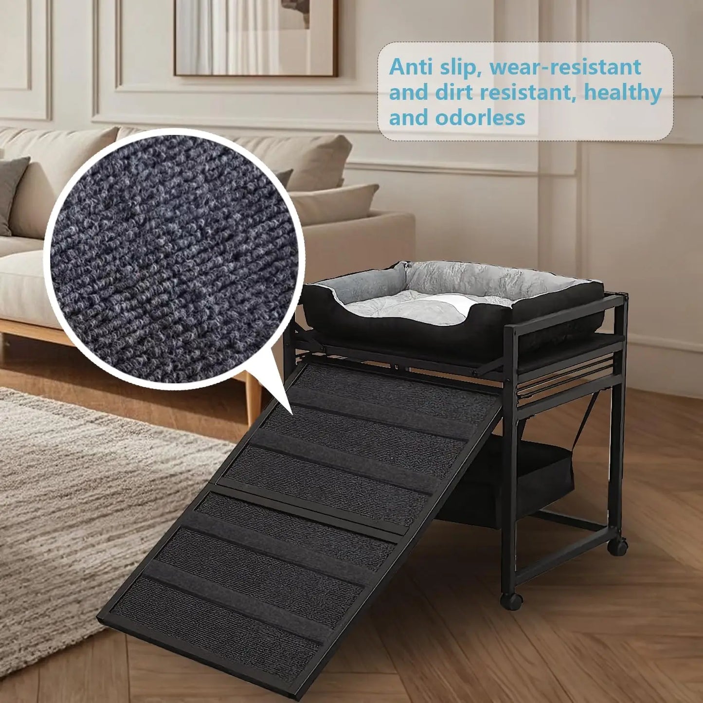 Movable Pet Stairs Ramp With Seat And Folding Steps