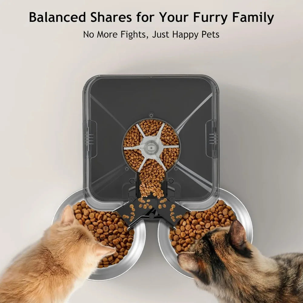Automatic Cat Feeder for Two Cats with Dual Stainless Bowls