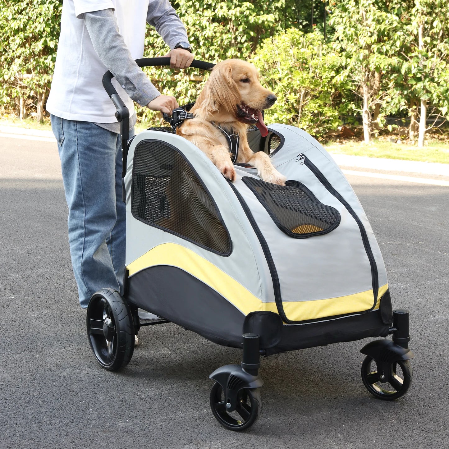Portable Foldable Large Breed Dog Stroller With Four Wheels