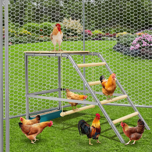 HiMISS Multi-Tier Galvanized Steel Chicken Roost With Wooden Perch For Coop
