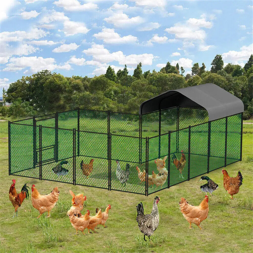 Borwart Heavy Duty Large Chicken Run Coop With Outdoor Cover And Walk In Entrance
