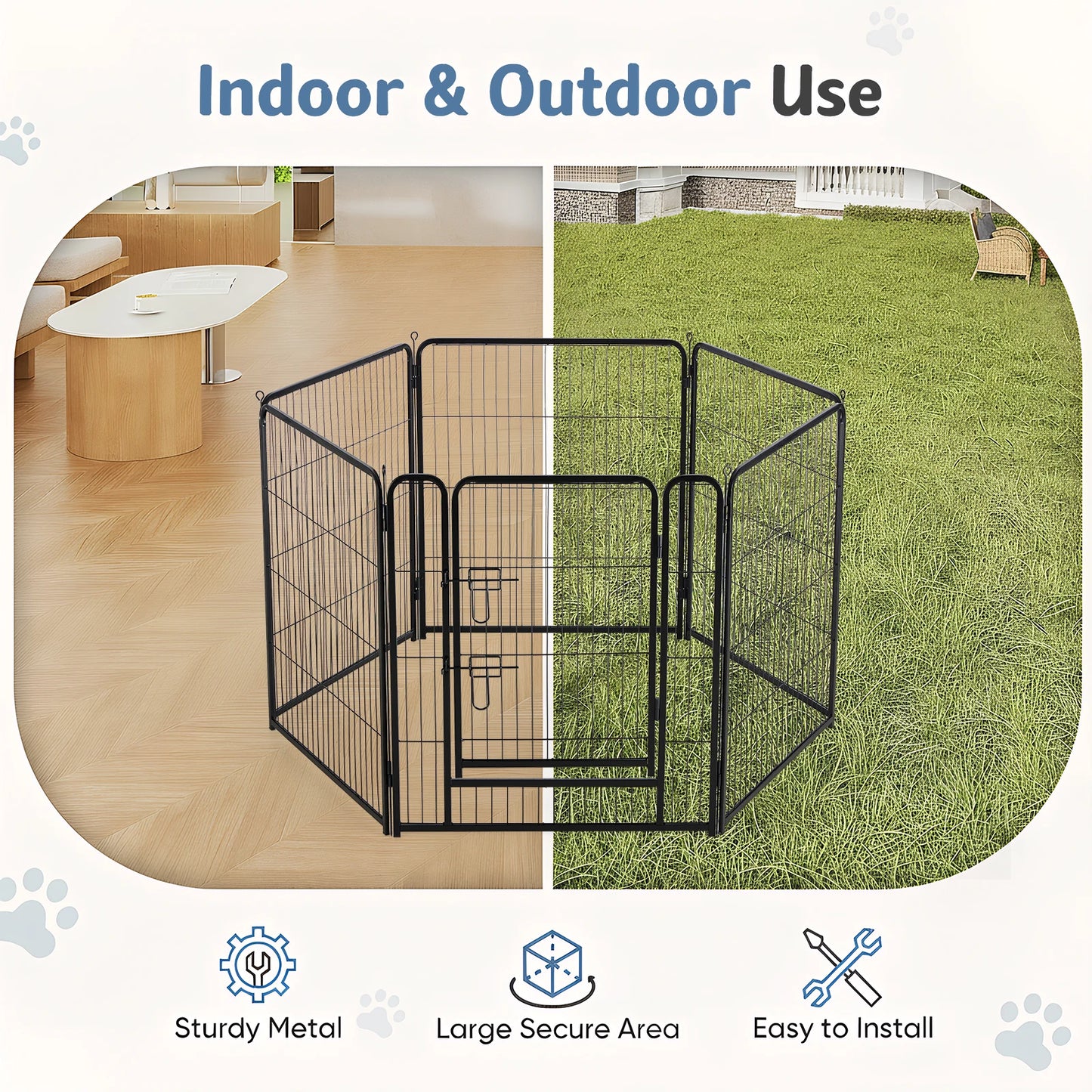 JHK 6 Panels Metal Dog Playpen Fence For Outdoor Use