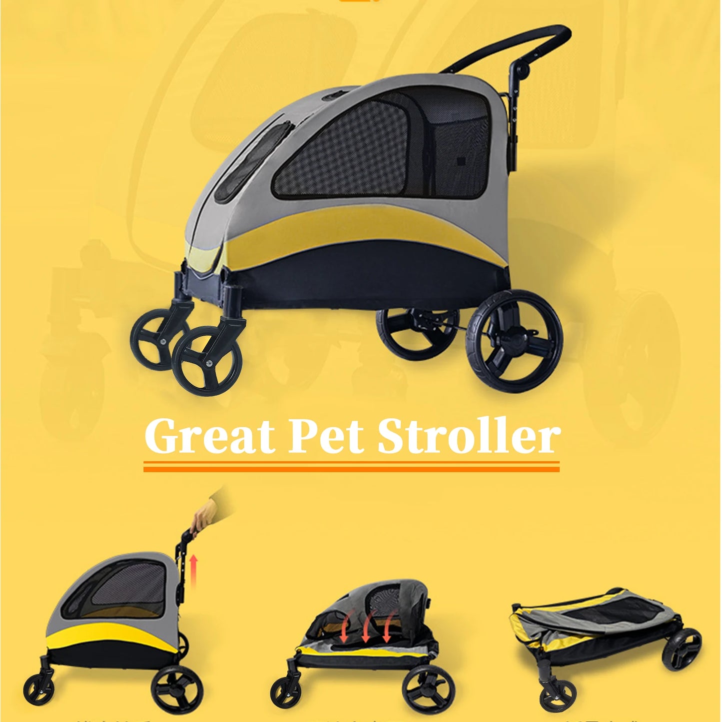 Portable Foldable Large Breed Dog Stroller With Four Wheels