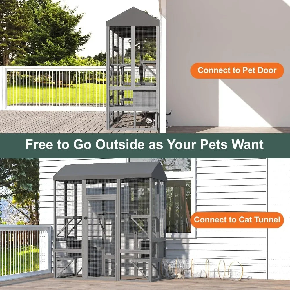 Outdoor Cat Enclosure Catio for Multi Cats with Waterproof Cover