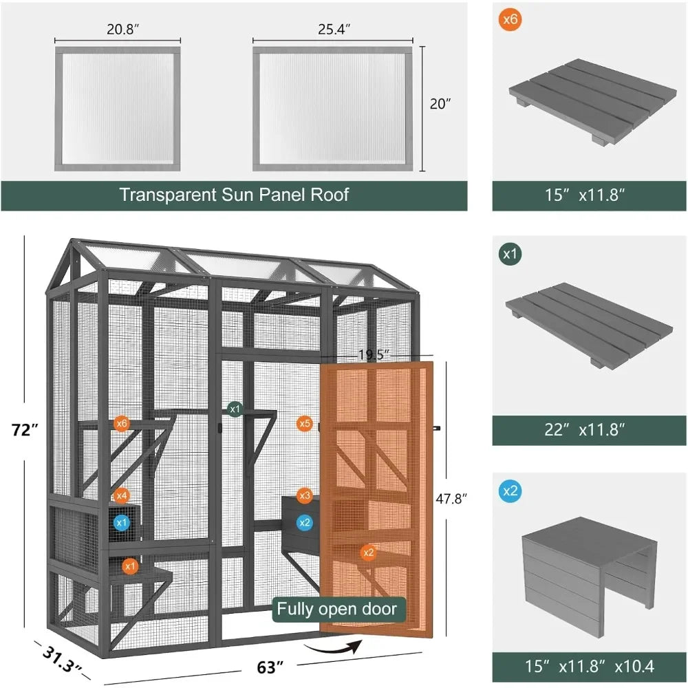Outdoor Cat Enclosure Catio for Multi Cats with Waterproof Cover