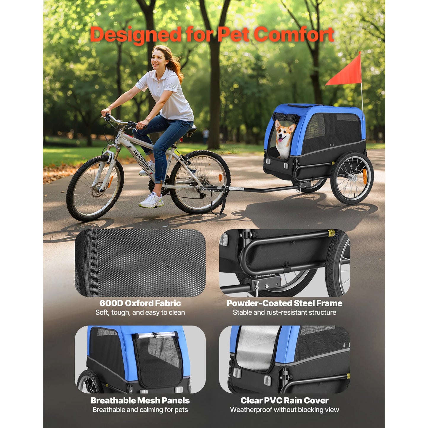 Dog Bike Trailer With Quick Release Wheel And Safety Flag