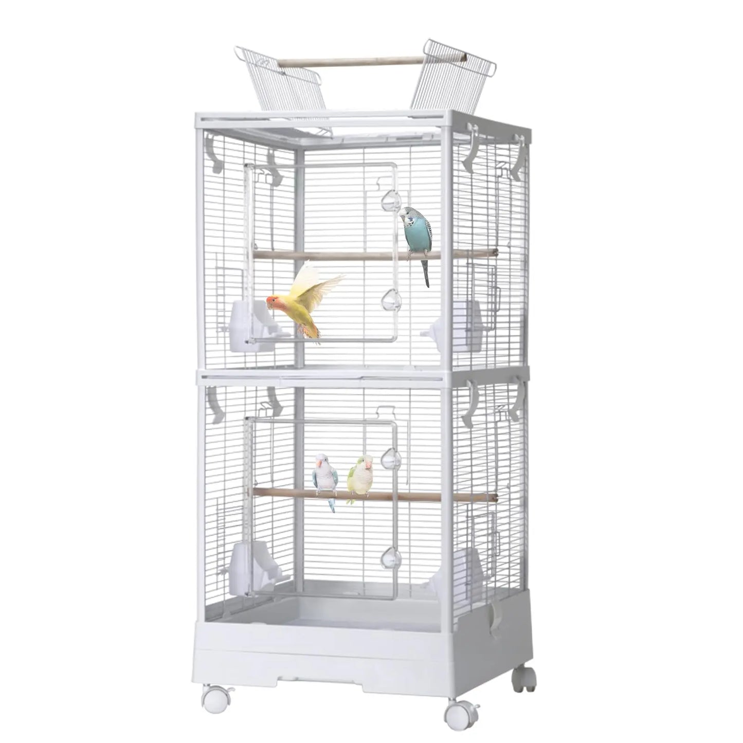 HiMISS Double Layer Bird Cage With Play Roof And Rolling Wheels Aviary