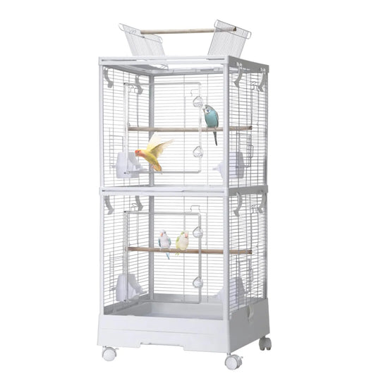 HiMISS Double Layer Bird Cage With Play Roof And Rolling Wheels Aviary