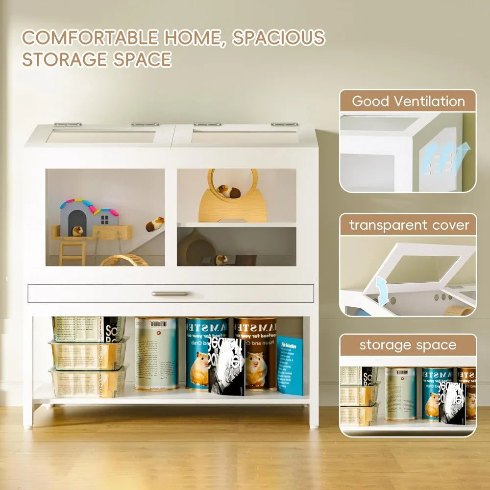 Hamster Cage With Storage Cabinet And Acrylic Panels For Pets