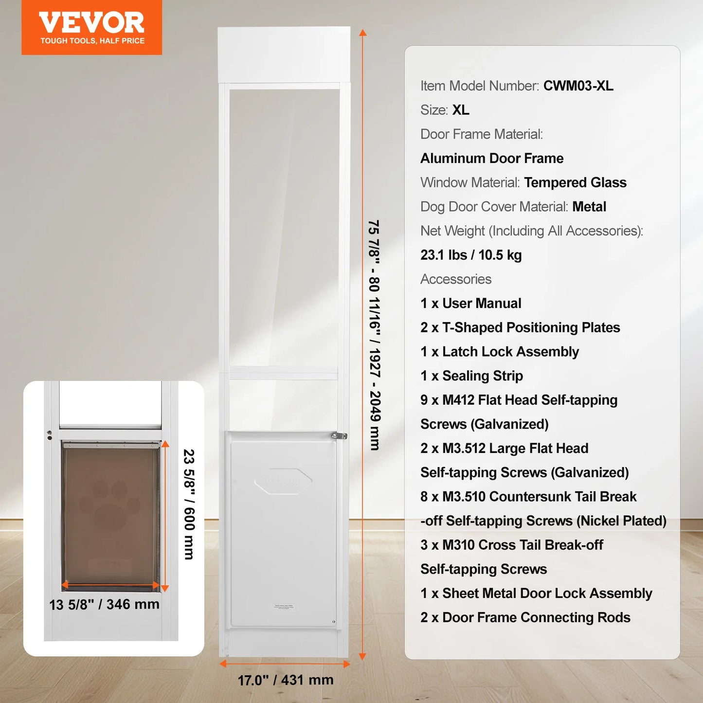 SucceBuy Dog Door For Sliding Glass Door Aluminum Frame