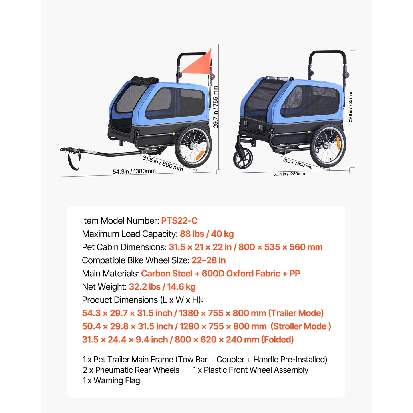 SucceBuy 2In1 Dog Bike Trailer Stroller Carrier For All Breeds