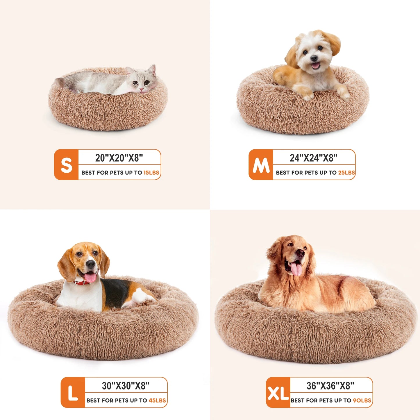 JHK Calming Dog Bed Washable Plush Faux Fur Non Slip