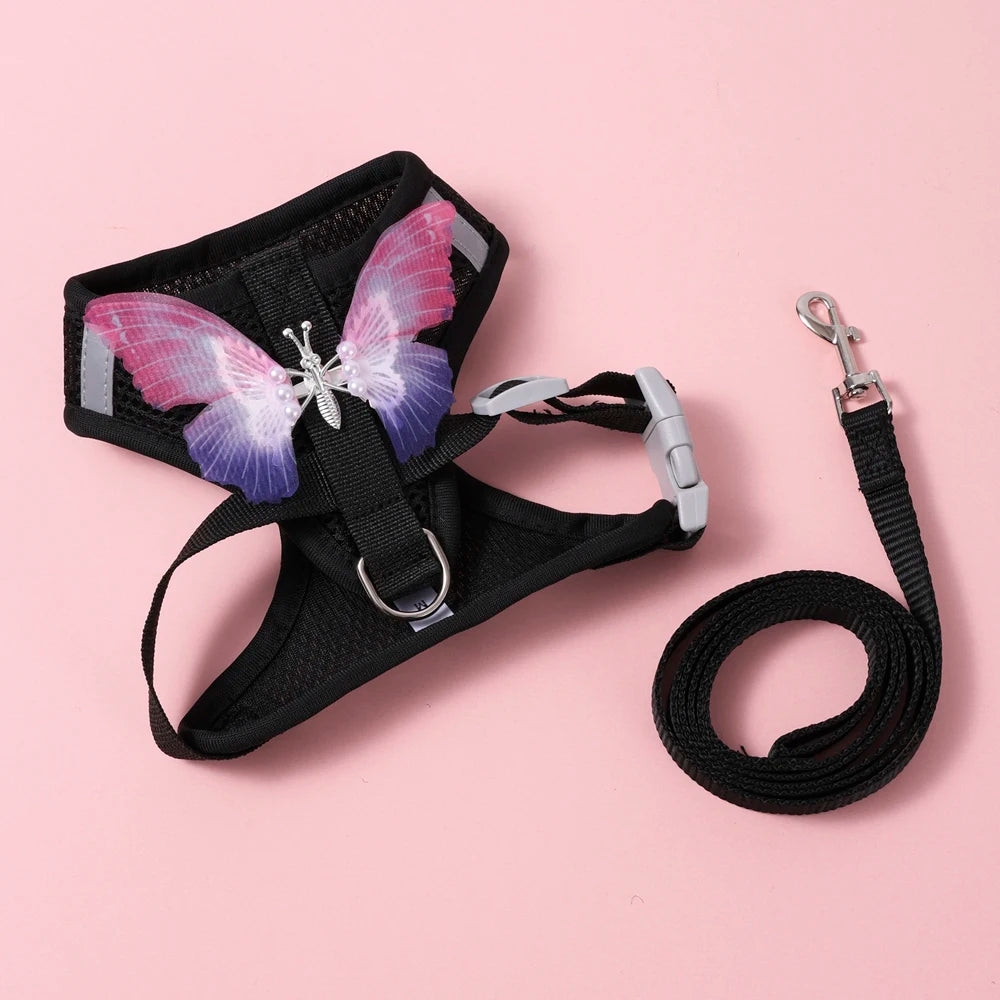Breathable Cat Harness Set Butterfly Design With Leash Accessories