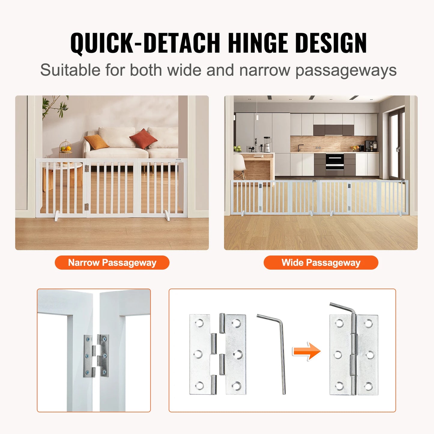 Freestanding Foldable Dog Gate 3 Panels Narrow Passageways Expandable Barrier
