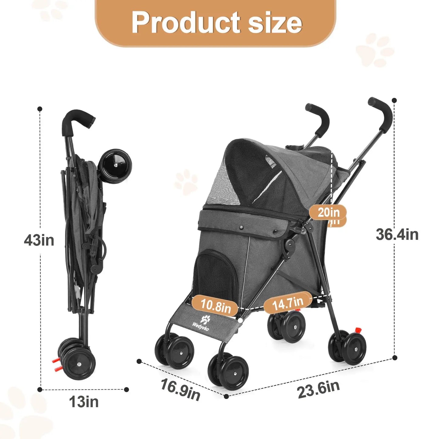 Travel Portable Pet Stroller For Dogs And Cats Everyday Use