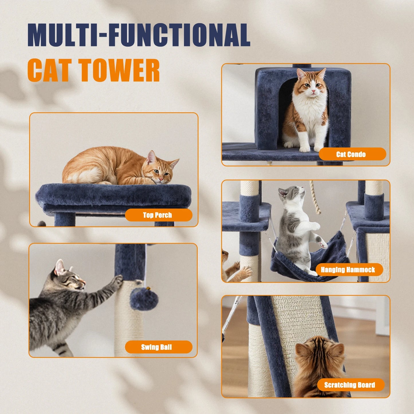 JHK Cat Tree Tall Climbing Tower Premium for Indoor Cats
