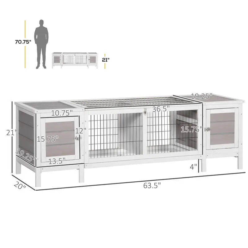 Rabbit Hutch And Guinea Pig House With Pull Out Tray And Divider Indoor