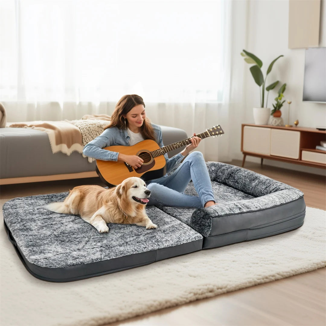 BINGOPAW Giant Foldable Calming Orthopedic Dog Bed With Plush Cover