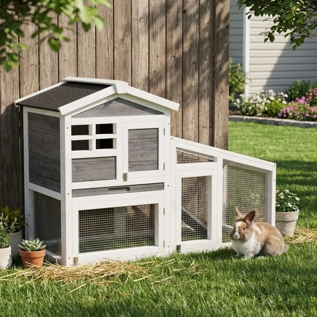 HiMISS Wooden Chicken Coop with Rabbit Run and Hen House