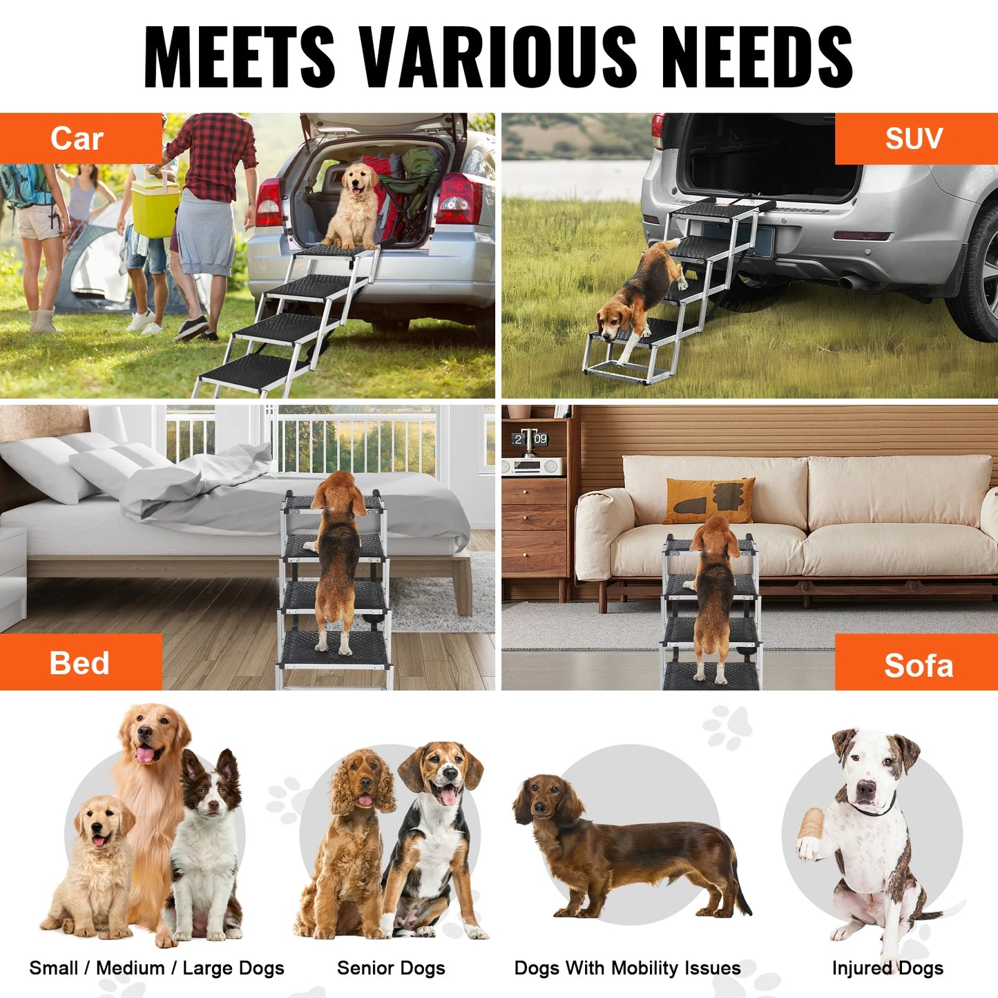 SucceBuy Dog Car Steps Folding Portable Pet Stairs Aluminum