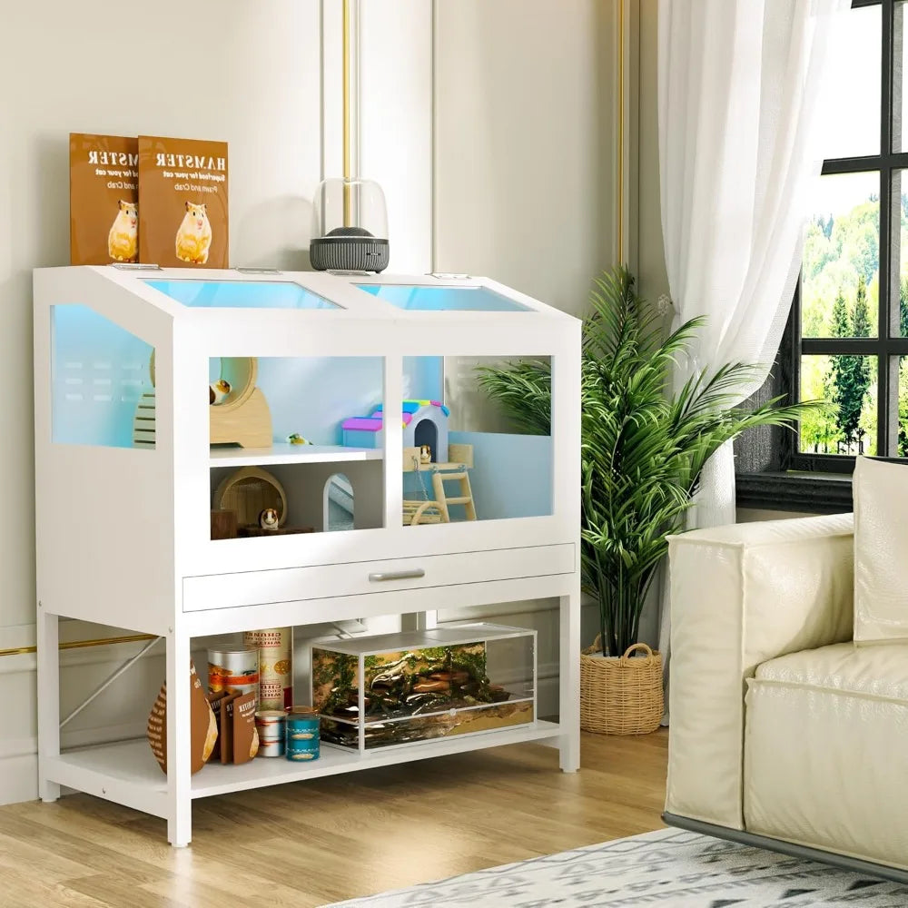 Hamster Cage With Storage Cabinet And Acrylic Panels For Pets