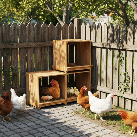 BINGOPAW Pine Wood 3 Compartment Chicken Nesting Box For Eggs